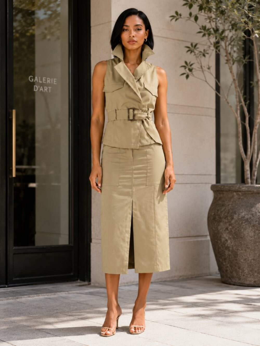 FORE Olive Green Belted Utility Midi Dress NWT Sample